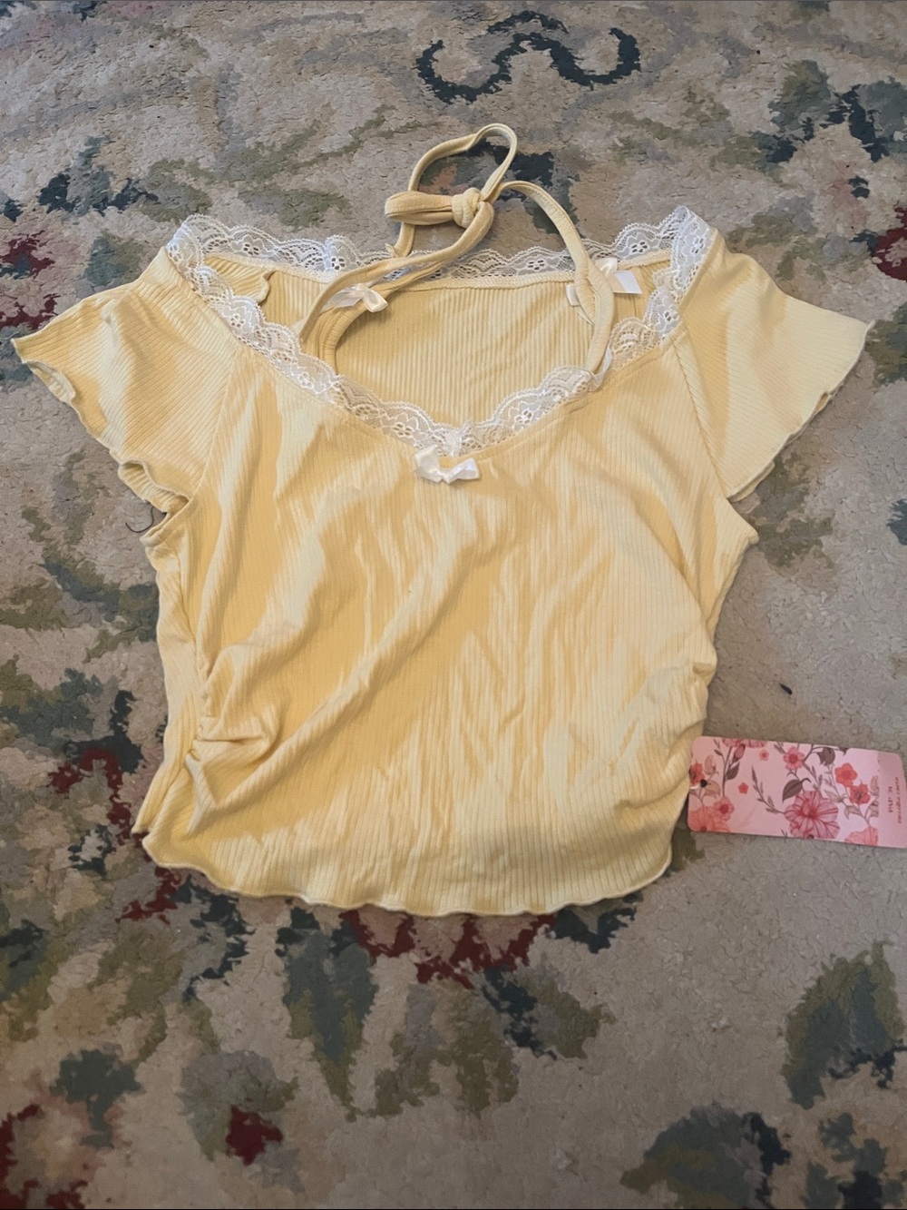 Lace Ribbed Halter Neck cute summer Top